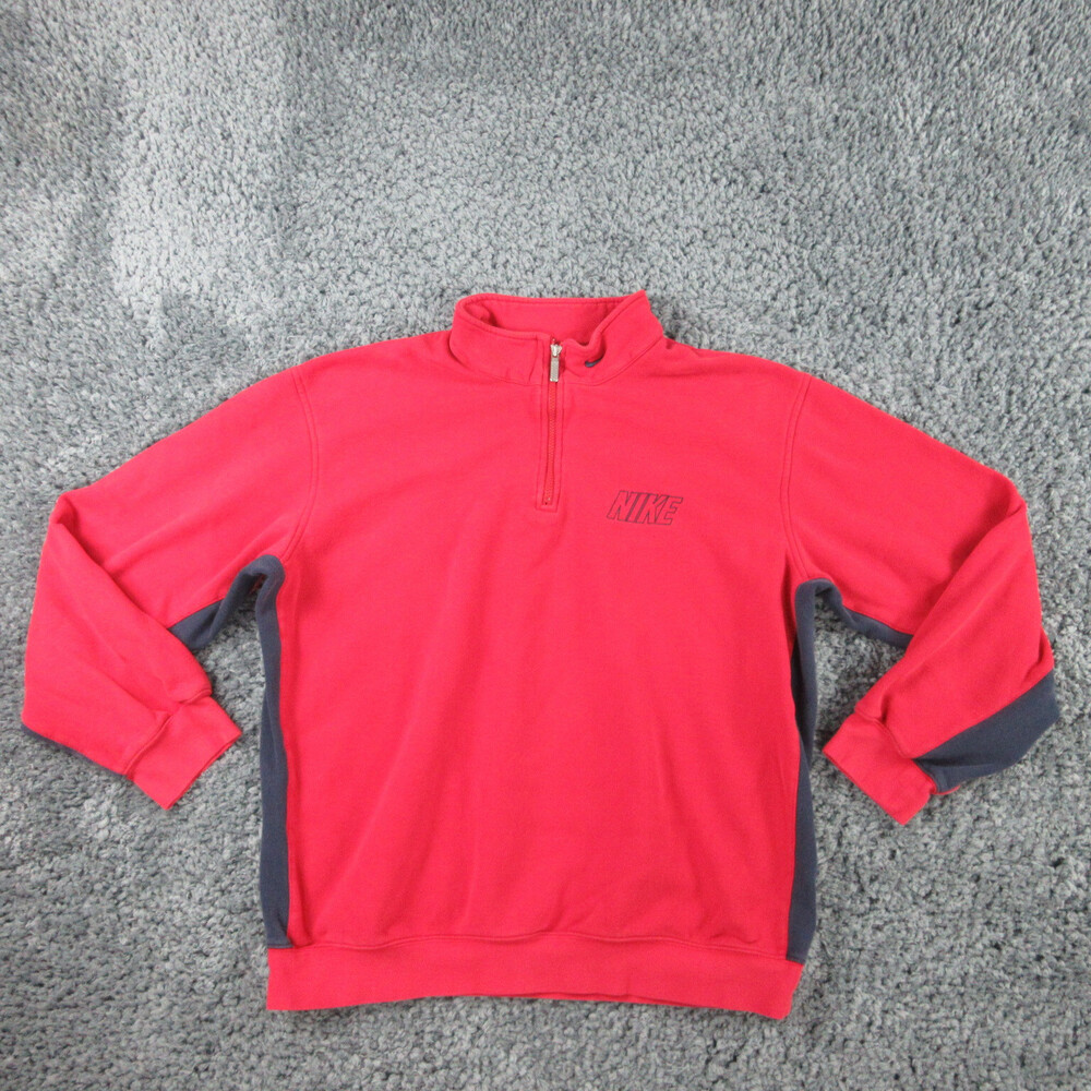 Nike Sweater Mens Large Red Blue Long Sleeve Sweatshirt 1/4 Zip